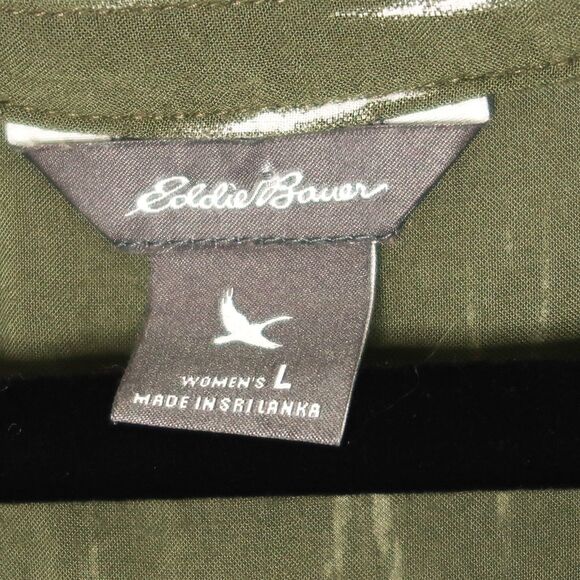 Eddie Bauer Womens Blouse Size Large Olive Green Abstract Tribal‎ Boho Outdoorsy - Picture 3 of 8
